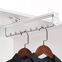 DBR Aluminum, Metal Pull Out Sliding Clothes Hanger Rack, Wardrobe Storage System Cushioning Feature Top Mounted Hangers (Color White), 1 Count