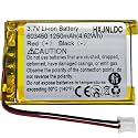 DC 3.7V 1250mAh 603450 Rechargeable Lithium Polymer Battery Suitable for Replacing Built-in 2-Wire Batteries in 3.7-5V Electronic Devices and LED Lights