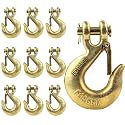DC Cargo G70 Clevis Slip Hook with Safety Latch (Pack of 10) – 5/16 Inch Grade 70 Clevis Hooks – Heavy Duty for Trailer Truck Transport - 4,700 Lbs