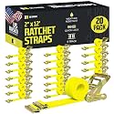 DC Cargo Mall E Track Ratchet Straps Cargo Tie-Downs, (Pack of 20) 2 x 12 Heavy Duty Yellow Tie-Down Rachet Straps, Strong Ratchet Strap, E Track Spring Fittings, Tie Down Motorcycle