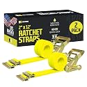 DC Cargo Mall E Track Ratchet Straps Cargo Tie-Downs, (Pack of 2) 2 x 12 Heavy Duty Yellow Tie-Down Rachet Straps, Strong Ratchet Strap, E Track Spring Fittings, Tie Down Motorcycle