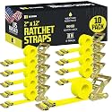 DC Cargo Mall E Track Ratchet Straps Cargo Tie-Downs, (Pack of 10) 2 x 12 Heavy Duty Yellow Tie-Down Rachet Straps, Strong Ratchet Strap, E Track Spring Fittings, Tie Down Motorcycle