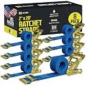 DC Cargo Mall E Track Ratchet Straps Cargo Tie-Downs, (Pack of 8) 2 x 20 Heavy Duty Blue Tie-Down Rachet Straps, Strong Ratchet Strap, E Track Spring Fittings, Tie Down Motorcycle