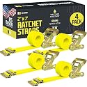 DC Cargo Mall E Track Ratchet Straps, Heavy Duty Cargo Tie-Down E Track Straps 2" x 12', (4 Pack, Yellow) E Track Spring Fittings Tie Down Motorcycle, Vans, Trucks, Trailers