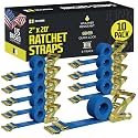 DC Cargo Mall E Track Ratchet Straps Cargo Tie-Downs, (Pack of 10) 2 x 20 Heavy Duty Blue Tie-Down Rachet Straps, Strong Ratchet Strap, E Track Spring Fittings, Tie Down Motorcycle