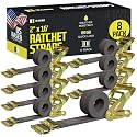 DC Cargo Mall E Track Ratchet Straps Cargo Tie-Downs, (Pack of 8) 2 x 16 Heavy Duty Grey Tie-Down Rachet Straps, Strong Ratchet Strap, E Track Spring Fittings, Tie Down Motorcycle