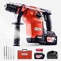 DCK 20V Cordless Battery Powered Rotary Hammer, Brushless SDS Plus Hammer Drill with 3.6J Impact Energy, 6.0Ah Battery, 4 Drill Bits, 2 Chisels for Concrete, Tile, Wood and Metal