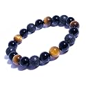 Dczosily Triple Protection Bracelet Natural Tiger's Eye Hematite Agate Stone Bracelet for Men Women Crystal Jewelry Healing Bracelets Bring Luck