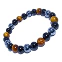 Dczosily Triple Protection Bracelet Natural Tiger's Eye Hematite Agate Stone Bracelet for Men Women Crystal Jewelry Healing Bracelets Bring Luck