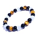 Dczosily Triple Protection Bracelet Natural Tiger's Eye Hematite Agate Stone Bracelet for Men Women Crystal Jewelry Healing Bracelets Bring Luck