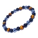 Dczosily Triple Protection Bracelet Natural Tiger's Eye Hematite Agate Stone Bracelet for Men Women Crystal Jewelry Healing Bracelets Bring Luck