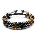 Dczosily Triple Protection Bracelet Natural Tiger's Eye Hematite Agate Stone Bracelet for Men Women Crystal Jewelry Healing Bracelets Bring Luck