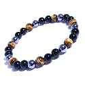 Dczosily Triple Protection Bracelet Natural Tiger's Eye Hematite Agate Stone Bracelet for Men Women Crystal Jewelry Healing Bracelets Bring Luck