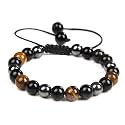 Dczosily Triple Protection Bracelet Natural Tiger's Eye Hematite Agate Stone Bracelet for Men Women Crystal Jewelry Healing Bracelets Bring Luck
