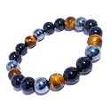 Dczosily Triple Protection Bracelet Natural Tiger's Eye Hematite Agate Stone Bracelet for Men Women Crystal Jewelry Healing Bracelets Bring Luck