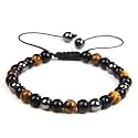 Dczosily Triple Protection Bracelet Natural Tiger's Eye Hematite Agate Stone Bracelet for Men Women Crystal Jewelry Healing Bracelets Bring Luck