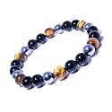Dczosily Triple Protection Bracelet Natural Tiger's Eye Hematite Agate Stone Bracelet for Men Women Crystal Jewelry Healing Bracelets Bring Luck