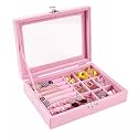 Jewelry Organizer With Glass Lid || 9 Grids Jewelry Box For Women || Jewelry Sorage Case For Earring, Necklace, Ring Watch (Pink) (Pack Of 1) (Single Layer Jewellery Box)