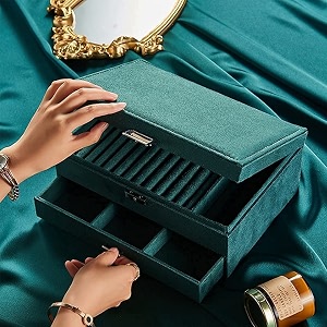 large jewellery organizer with drawer  3-layer jewellery storage case with lock for rings necklace earring  wedding birthday gift box for women pack of 1 3 layer jewellery box