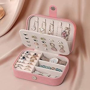 portable jewelry organizer  double layer small jewelry box for women  mini jewelry case for eaarings necklace ring multicolor pack of 1 pu leather jewellery box