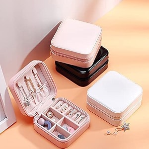 portable mini pu leather small jewelry box  jewelry organizer case for women  jewelry box organizer for ring earring necklace bracelet pack of 1 small jewellery box