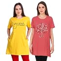 Women's Cotton Printed | Round Neck | Loose Fit | Half Sleeve | Long T-Shirt (Pack of 2 Tshirts)