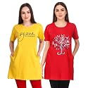 Women's Cotton Printed | Round Neck | Loose Fit | Half Sleeve | Long T-Shirt (Pack of 2 Tshirts)