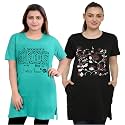 Women's Cotton Printed | Round Neck | Loose Fit | Half Sleeve | Long T-Shirt (Pack of 2 Tshirts)