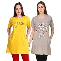 Women's Cotton Printed | Round Neck | Loose Fit | Half Sleeve | Long T-Shirt (Pack of 2 Tshirts)