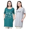 Women's Cotton Printed | Round Neck | Loose Fit | Half Sleeve | Long T-Shirt (Pack of 2 Tshirts)