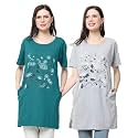 Women's Cotton Printed | Round Neck | Loose Fit | Half Sleeve | Long T-Shirt (Pack of 2 Tshirts)