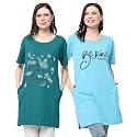 Women's Cotton Printed | Round Neck | Loose Fit | Half Sleeve | Long T-Shirt (Pack of 2 Tshirts)