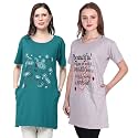 Women's Cotton Printed | Round Neck | Loose Fit | Half Sleeve | Long T-Shirt (Pack of 2 Tshirts)