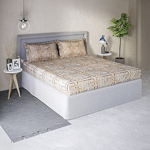 ddecor - boulder 100 cotton double bedsheet with 2 pillow covers brown