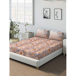 ddecor - carmelo 100 cotton double bedsheet with 2 pillow covers brown