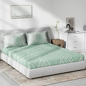 ddecor - celia 100 cotton double bedsheet with 2 pillow covers green
