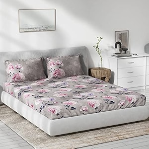 ddecor - dahlia 100 cotton double bedsheet with 2 pillow covers pink