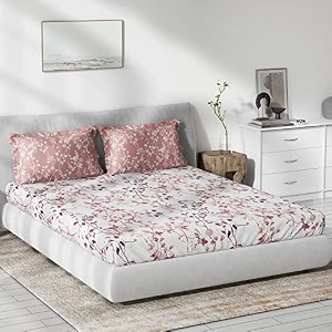 ddecor - davina 100 cotton double bedsheet with 2 pillow covers red