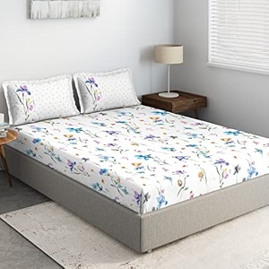 ddecor - eva 100 cotton double bedsheet with 2 pillow covers blue