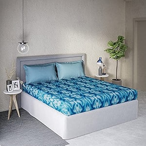ddecor - ferra 100 cotton double bedsheet with 2 pillow covers blue