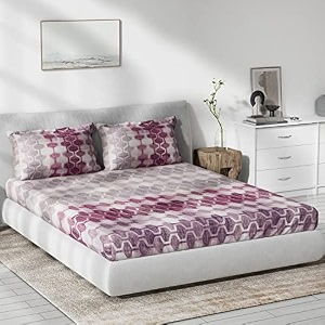ddecor - geo texture 100 cotton double bedsheet with 2 pillow covers wine