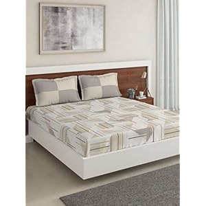 ddecor - linear 100 cotton double bedsheet with 2 pillow covers brown