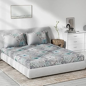 ddecor live beautiful 136tc cotton floral double bed sheet set - 90 x 108 in blue pillow cover