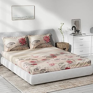 ddecor - primary collection 100 cotton floral 136 tc king bedsheet229 cm x 274 cmwith 2 pillow covers - red