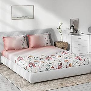 ddecor - primary collection 100 cotton floral 136 tc king bedsheet229 cm x 274 cmwith 2 pillow covers - red