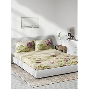 ddecor - lotus 100 cotton double bedsheet with 2 pillow covers purple