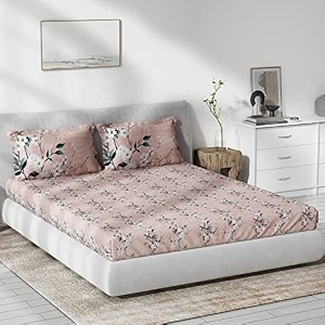 ddecor - peach bloom 100 cotton double bedsheet with 2 pillow covers pink