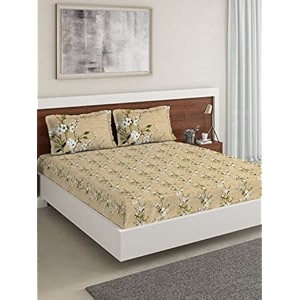 ddecor - peach bloom 100 cotton double bedsheet with 2 pillow covers yellow