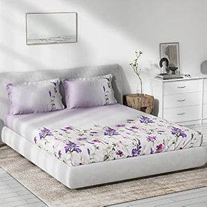 ddecor - sienna 100 cotton double bedsheet with 2 pillow covers purple
