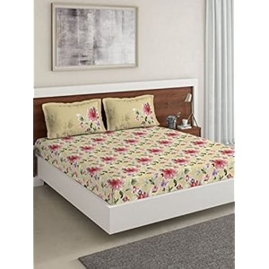 ddecor - thrush 100 cotton double bedsheet with 2 pillow covers yellow